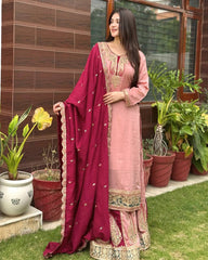 Designer Light Pink Color Party Wear Look Sharara Suit