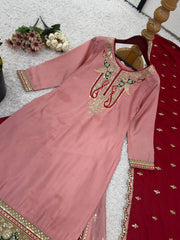 Designer Light Pink Color Party Wear Look Sharara Suit