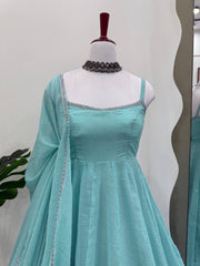 Party Look Blue Color Crunch Silk Gown