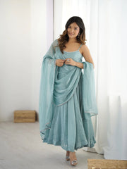 Party Look Blue Color Crunch Silk Gown