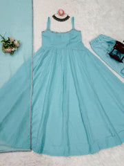 Party Look Blue Color Crunch Silk Gown