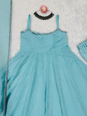 Party Look Blue Color Crunch Silk Gown