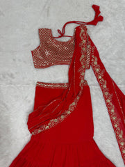 Weeding Wear Red Color Ready to Wear Lehenga Saree
