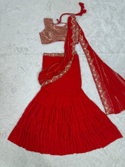 Weeding Wear Red Color Ready to Wear Lehenga Saree