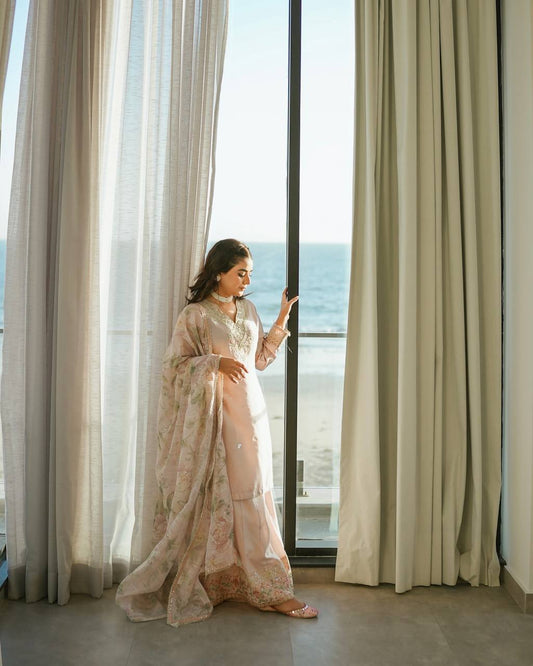 Light Pink Color Sequence Work Palazzo Salwar Suit