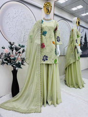 Precious Pista Color Embroidered Casual Wear Sharara Suit
