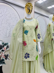 Precious Pista Color Embroidered Casual Wear Sharara Suit