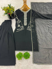 Black Color Embroidery Work Palazzo Suit