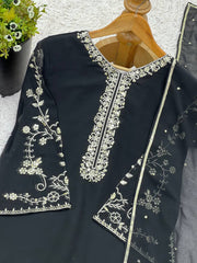 Black Color Embroidery Work Palazzo Suit