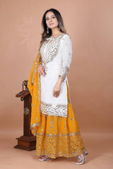 Exclusive Heavy Work White Color Suit Mustard Sharara