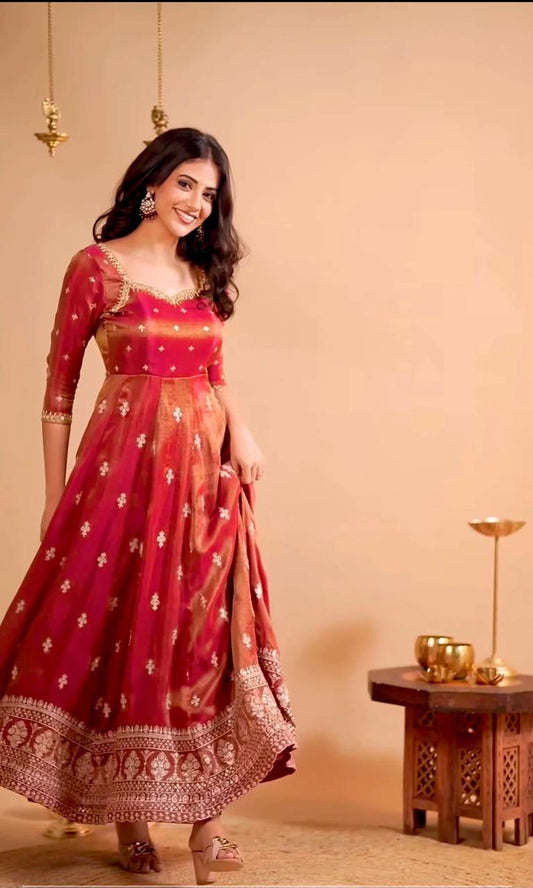 Red Color Sequence Work Exclusive Gown