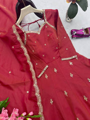 Red Color Sequence Work Exclusive Gown