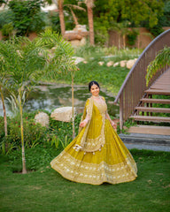 Reception Wear Heavy Work Mustard Color Lehenga Choli