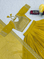 Reception Wear Heavy Work Mustard Color Lehenga Choli