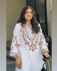White Color Embroidered Stylish Palazzo Suit