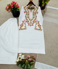 White Color Embroidered Stylish Palazzo Suit
