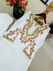 White Color Embroidered Stylish Palazzo Suit