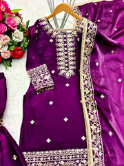 Wine Sequence Work Outstanding Sharara Suit