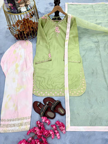 Punjabi Style Pista Color Sequence Work  Palazzo Suit