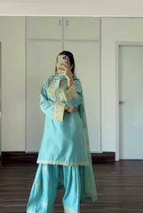 Stylish Embroidery Work Rama Color Palazzo Suit