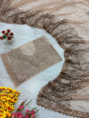 Silk Embroidery Work Partywear Beige Color Saree