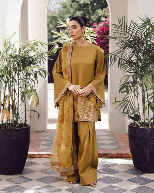Mustard Color Embroidered Work Patiyala Suit