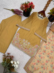 Mustard Color Embroidered Work Patiyala Suit