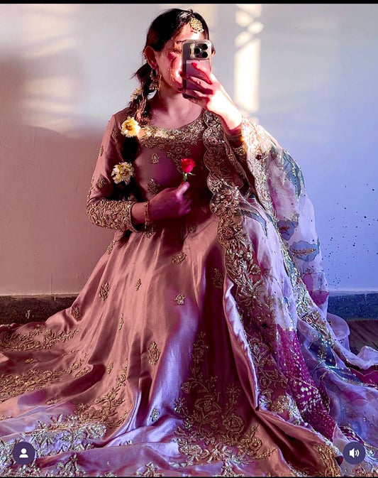 Delightful Embroidery Work Pink Color Gown With Dupatta