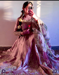Delightful Embroidery Work Pink Color Gown With Dupatta