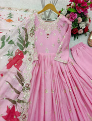 Delightful Embroidery Work Pink Color Gown With Dupatta
