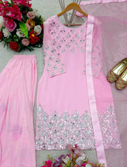 Pink Color Embroidery Work Patiyala Suit