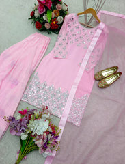 Pink Color Embroidery Work Patiyala Suit