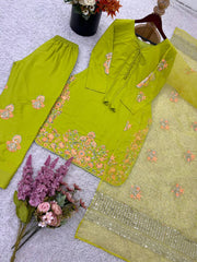 Good Looking Green Color Embroidery Work Salwar Suit
