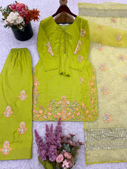 Good Looking Green Color Embroidery Work Salwar Suit