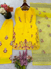 Good Looking Yellow Color Embroidery Work Salwar Suit