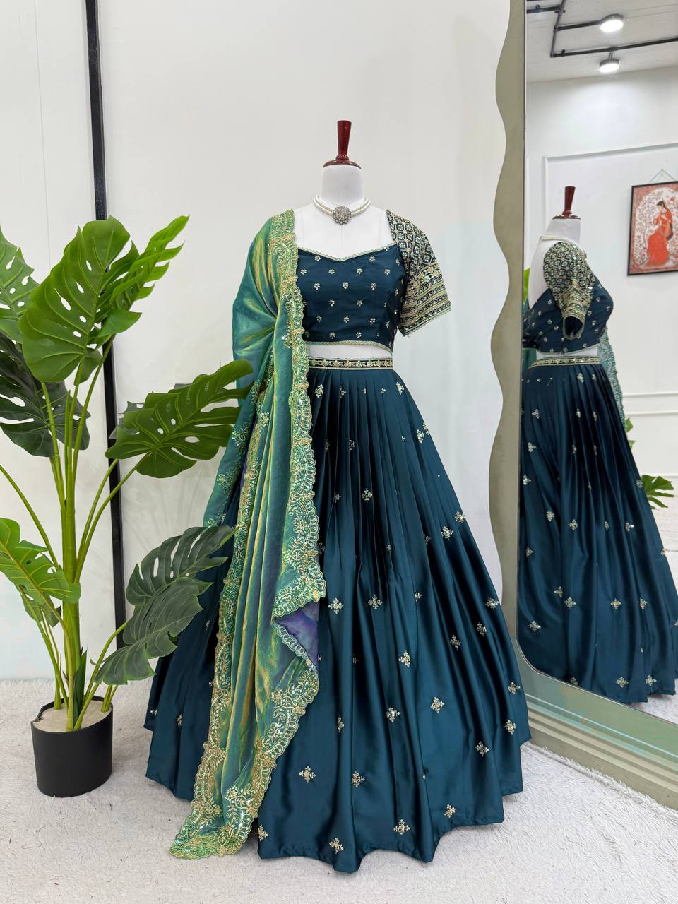 Teal Blue Color Function Wear Lehenga Choli