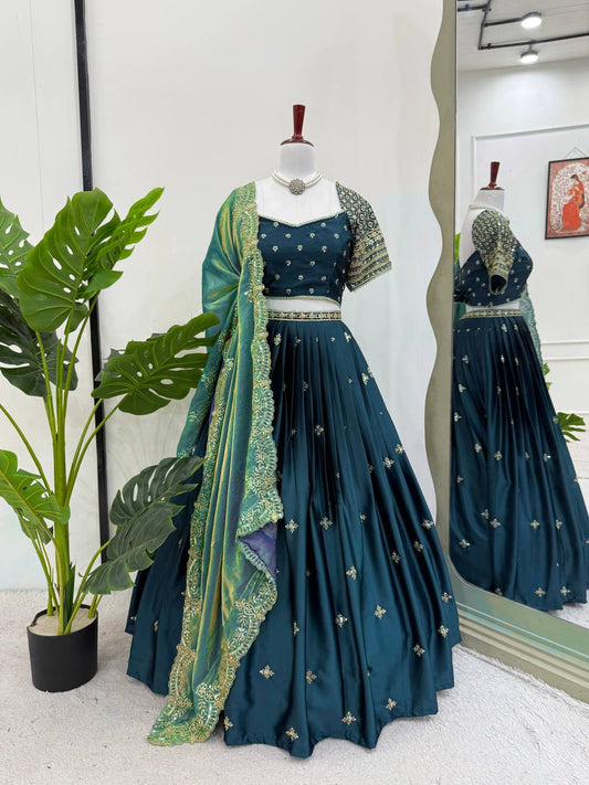 Teal Blue Color Function Wear Lehenga Choli