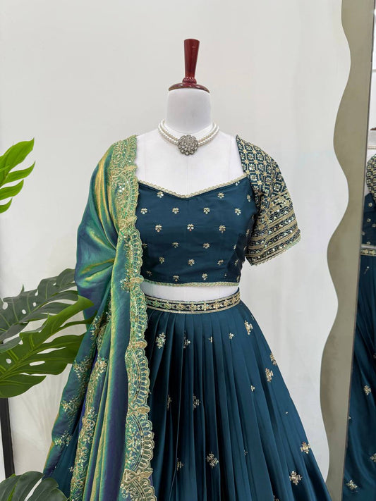 Teal Blue Color Function Wear Lehenga Choli