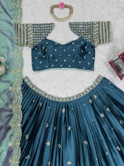 Teal Blue Color Function Wear Lehenga Choli
