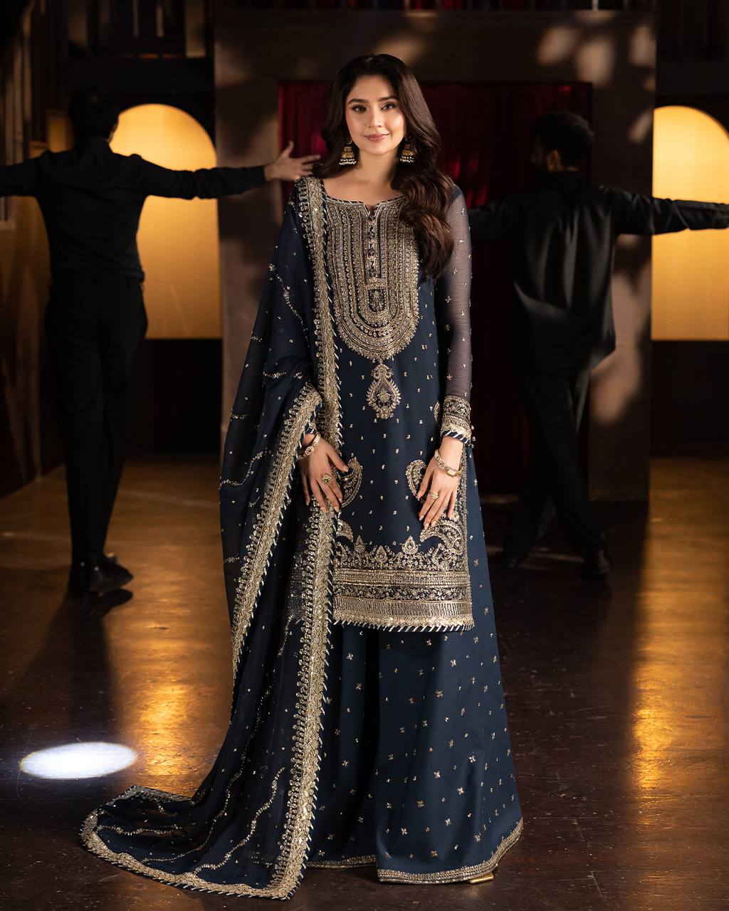 Navy Blue Color Heavy Work Sharara Set