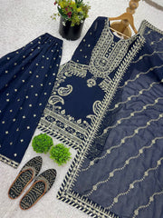 Navy Blue Color Heavy Work Sharara Set