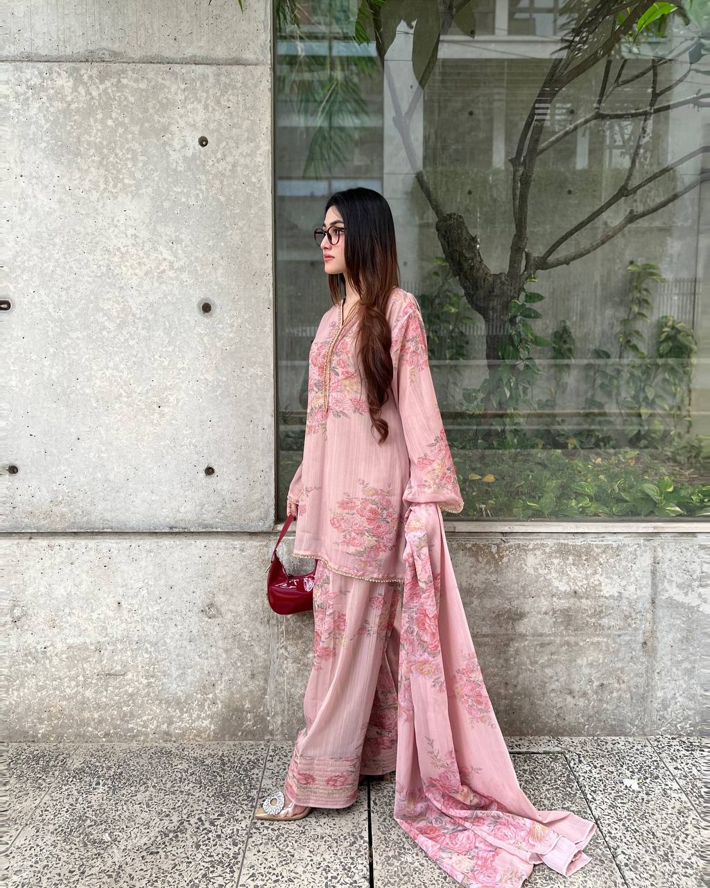 Beautiful Georgette Pink Color Full Sleeve Palazzo Suit