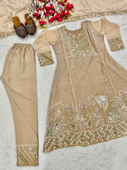 Delightful Embroidery Work Beige Color Anarkali Suit