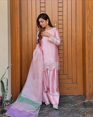 Graceful Peach Color Embroidered Fancy Salwar Suit