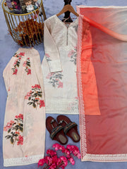 Peach Color Embroidery Work Outstanding Palazzo Suit