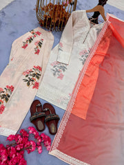 Peach Color Embroidery Work Outstanding Palazzo Suit