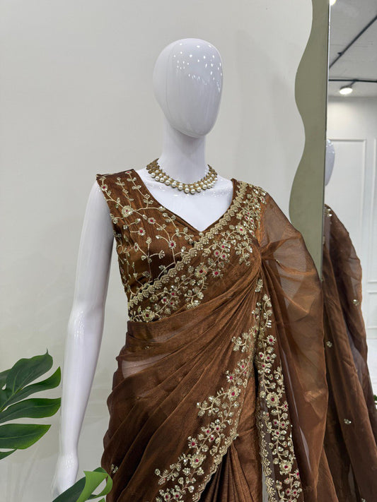 Brown Color Stunning Silk Saree
