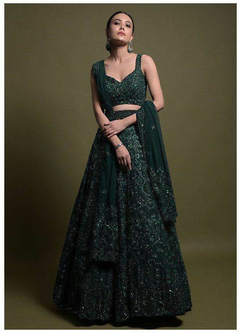 Bridal Wear Heavy Green Color Lehenga Choli and Dupatta Set