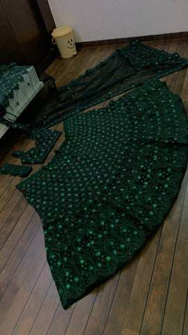 Bridal Wear Heavy Green Color Lehenga Choli and Dupatta Set