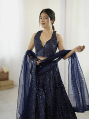 Marriage Special Dori Work Navy Blue Color Lehenga Choli